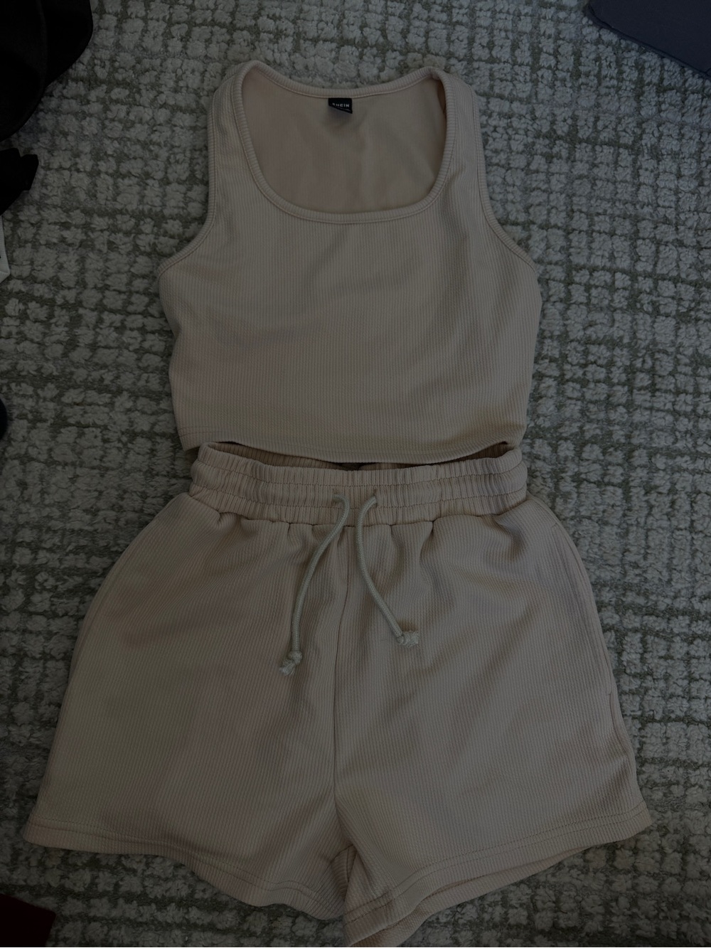 SHEIN Ribbed Tank and Drawstring Shorts Set - Cream